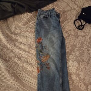 Embroidered Floral Basic Zara Jeans